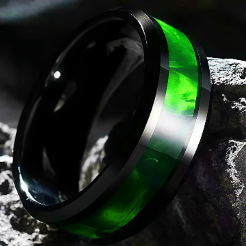 Men's Stylish Stainless Steel Inlaid Green Opal Ring